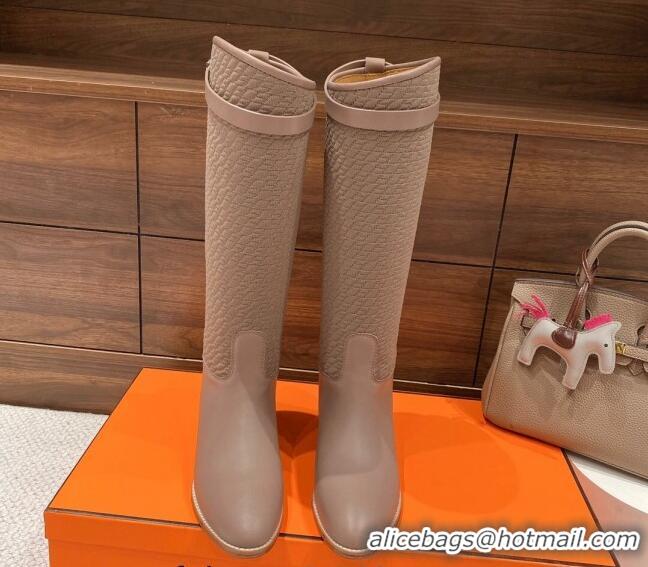 Sumptuous Hermes Kelly High Boots in Kint and Leather Taupe 110436