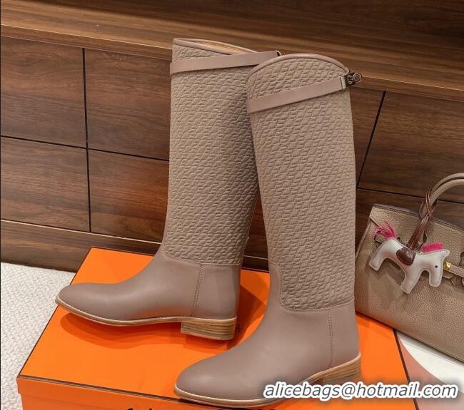 Sumptuous Hermes Kelly High Boots in Kint and Leather Taupe 110436