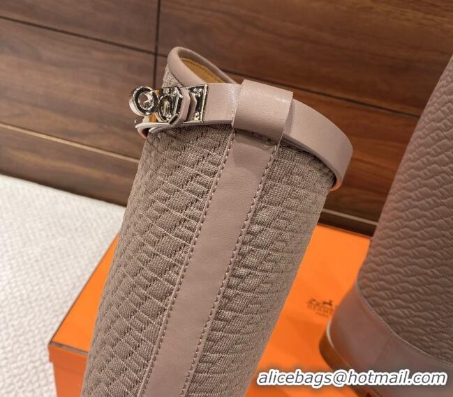 Sumptuous Hermes Kelly High Boots in Kint and Leather Taupe 110436