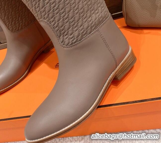 Sumptuous Hermes Kelly High Boots in Kint and Leather Taupe 110436