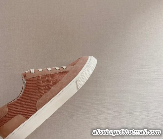 Stylish Hermes Deep Sneakers Ribbed Fabric and Suede Pink 110437