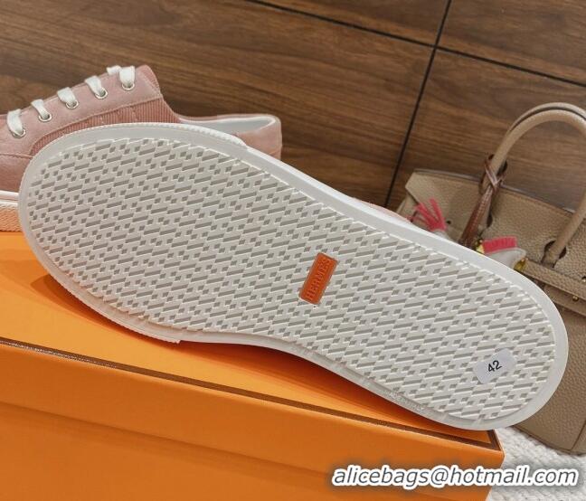 Stylish Hermes Deep Sneakers Ribbed Fabric and Suede Pink 110437