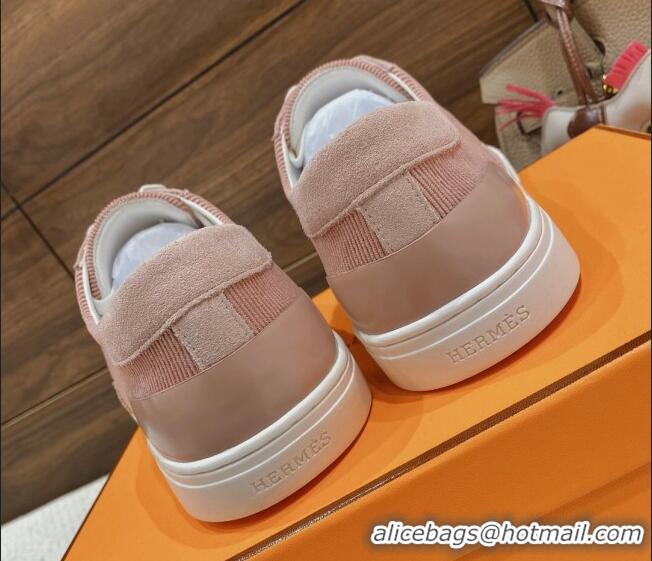 Stylish Hermes Deep Sneakers Ribbed Fabric and Suede Pink 110437