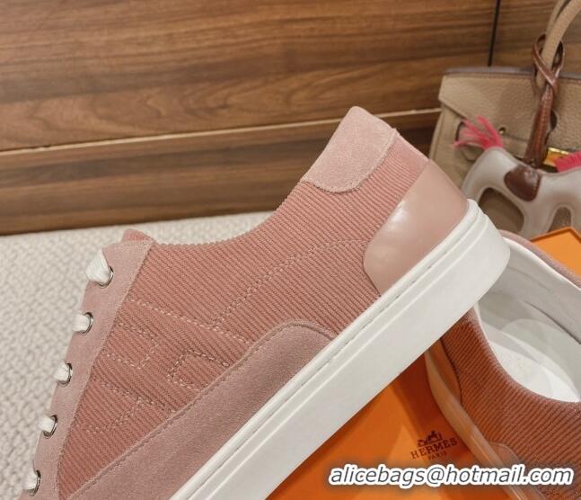 Stylish Hermes Deep Sneakers Ribbed Fabric and Suede Pink 110437