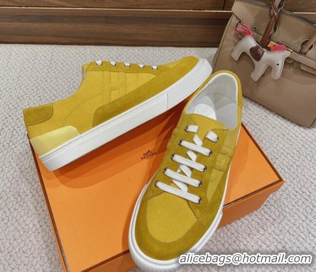 Purchase Hermes Deep Sneakers Ribbed Fabric and Suede Yellow 110438