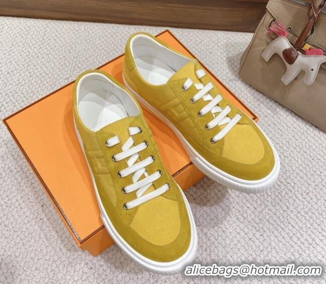 Purchase Hermes Deep Sneakers Ribbed Fabric and Suede Yellow 110438