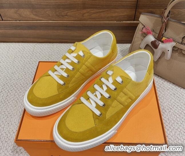 Purchase Hermes Deep Sneakers Ribbed Fabric and Suede Yellow 110438