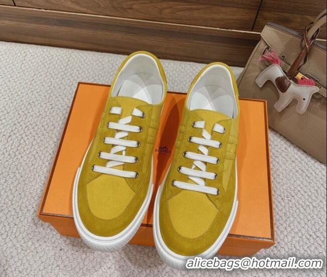 Purchase Hermes Deep Sneakers Ribbed Fabric and Suede Yellow 110438