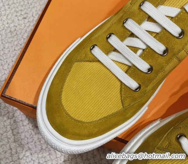 Purchase Hermes Deep Sneakers Ribbed Fabric and Suede Yellow 110438