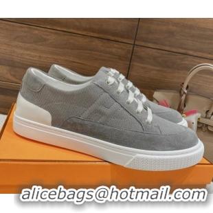 Most Popular Hermes Deep Sneakers Ribbed Fabric and Suede Dark Grey 110439