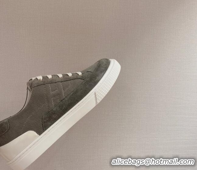 Most Popular Hermes Deep Sneakers Ribbed Fabric and Suede Dark Grey 110439