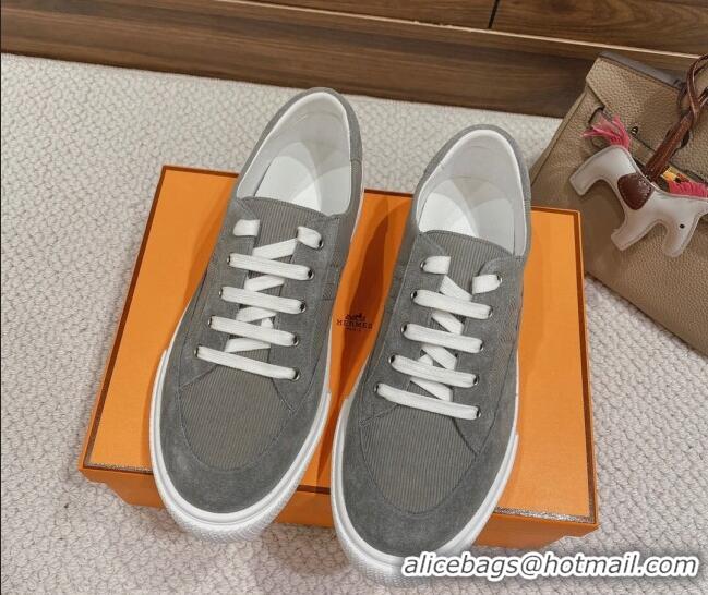 Most Popular Hermes Deep Sneakers Ribbed Fabric and Suede Dark Grey 110439