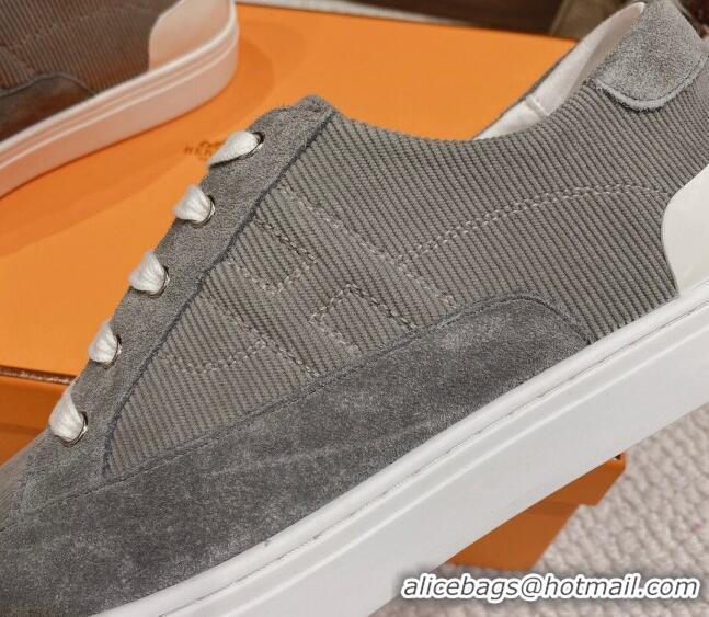 Most Popular Hermes Deep Sneakers Ribbed Fabric and Suede Dark Grey 110439