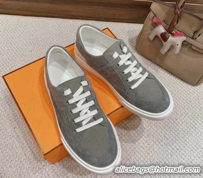 Most Popular Hermes Deep Sneakers Ribbed Fabric and Suede Dark Grey 110439