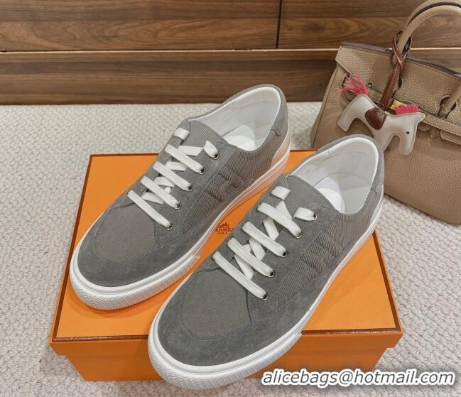 Most Popular Hermes Deep Sneakers Ribbed Fabric and Suede Dark Grey 110439