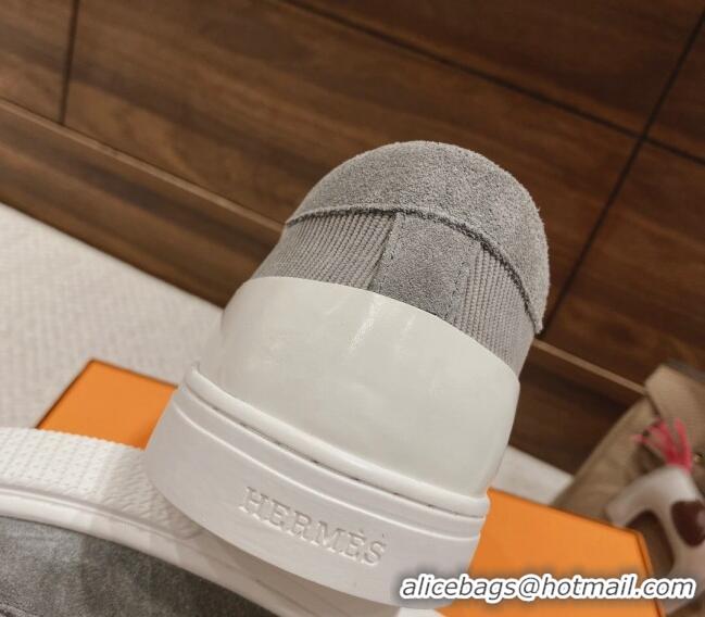 Most Popular Hermes Deep Sneakers Ribbed Fabric and Suede Dark Grey 110439