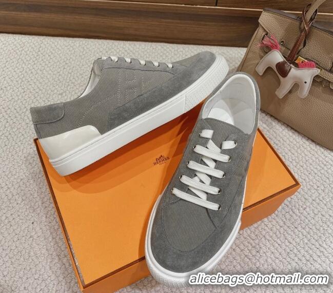 Most Popular Hermes Deep Sneakers Ribbed Fabric and Suede Dark Grey 110439