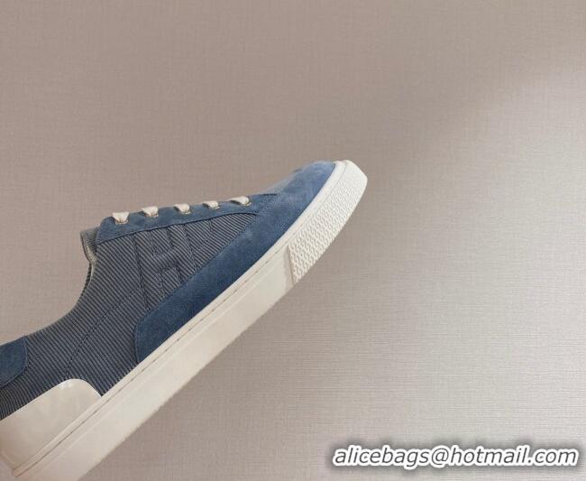 Stylish Hermes Deep Sneakers Ribbed Fabric and Suede Blue 110441