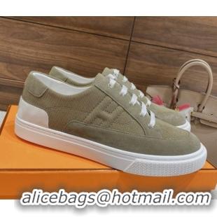 Unique Style Hermes Deep Sneakers Ribbed Fabric and Suede Grey 110442