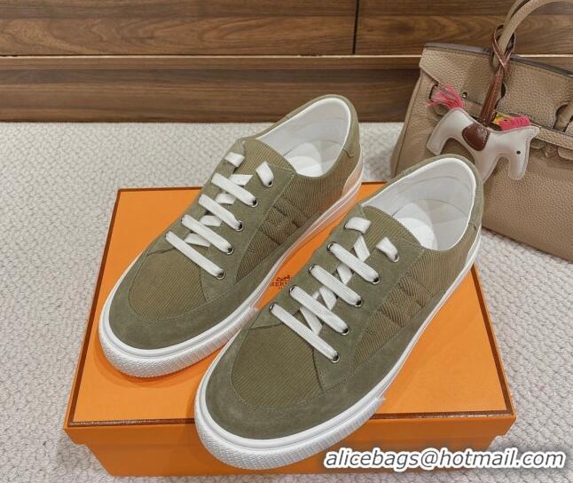 Unique Style Hermes Deep Sneakers Ribbed Fabric and Suede Grey 110442