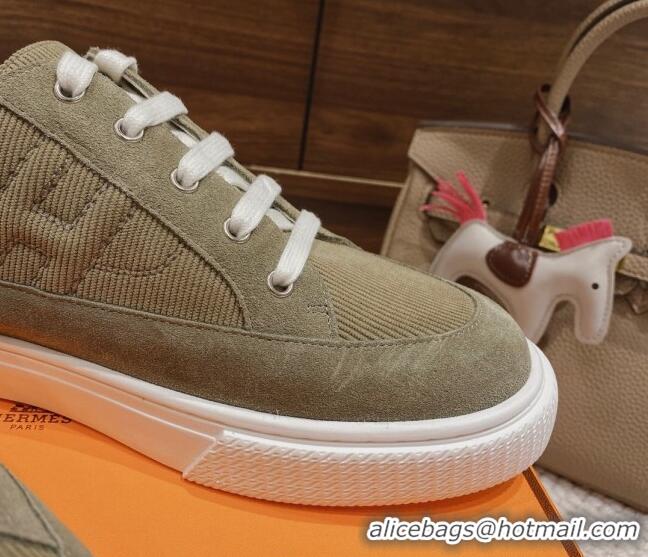 Unique Style Hermes Deep Sneakers Ribbed Fabric and Suede Grey 110442