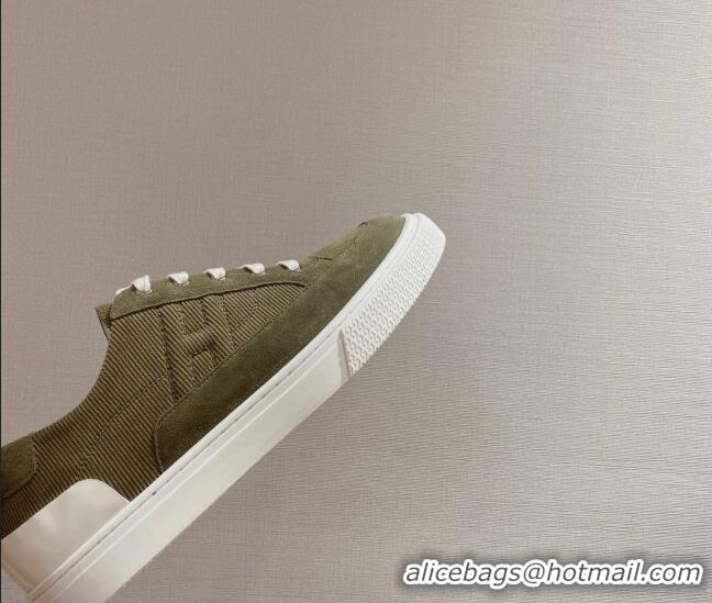 Unique Style Hermes Deep Sneakers Ribbed Fabric and Suede Grey 110442