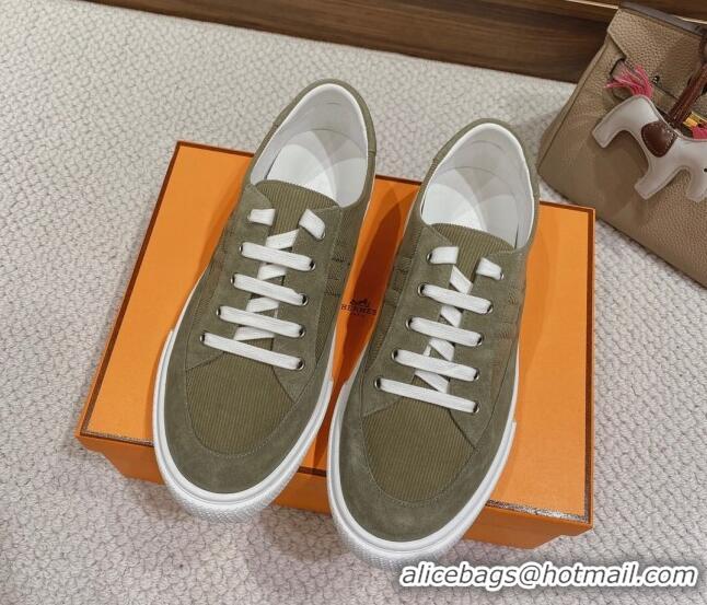 Unique Style Hermes Deep Sneakers Ribbed Fabric and Suede Grey 110442