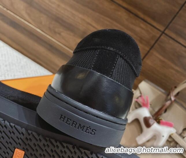 Charming Hermes Deep Sneakers Ribbed Fabric and Suede Black 110443