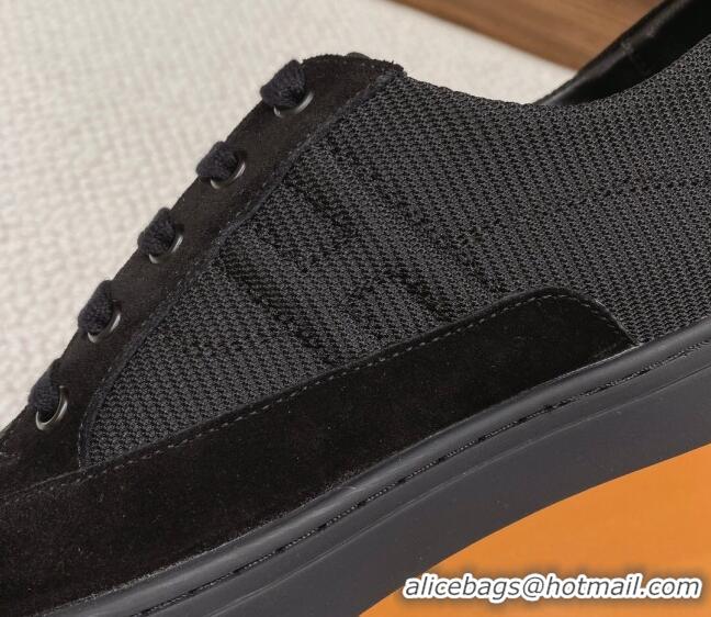 Charming Hermes Deep Sneakers Ribbed Fabric and Suede Black 110443