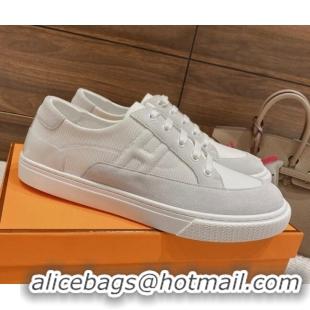 Shop Duplicate Hermes Deep Sneakers Ribbed Fabric and Suede Light Grey 110444