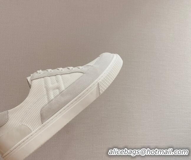 Shop Duplicate Hermes Deep Sneakers Ribbed Fabric and Suede Light Grey 110444