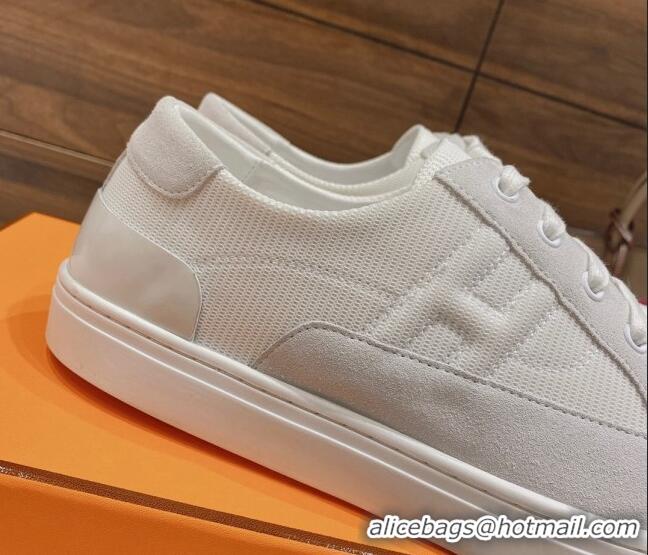 Shop Duplicate Hermes Deep Sneakers Ribbed Fabric and Suede Light Grey 110444