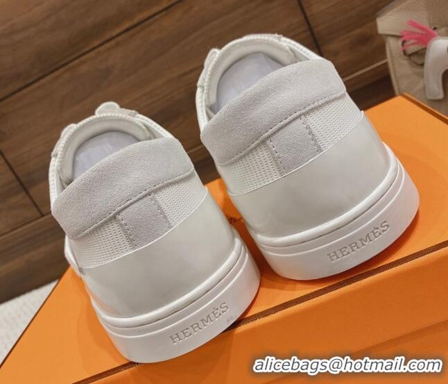 Shop Duplicate Hermes Deep Sneakers Ribbed Fabric and Suede Light Grey 110444