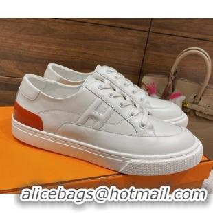 Good Quality Hermes Deep Sneakers in Smooth Leather White/Red 110445