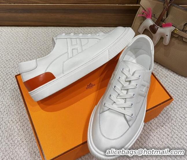 Good Quality Hermes Deep Sneakers in Smooth Leather White/Red 110445