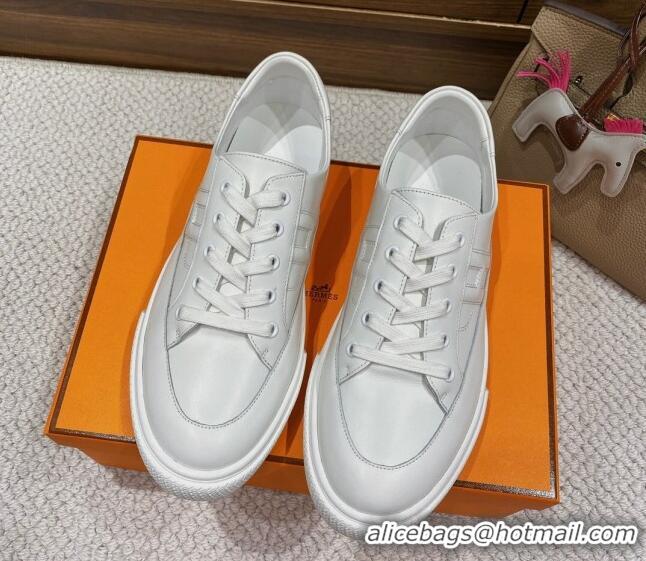 Good Quality Hermes Deep Sneakers in Smooth Leather White/Red 110445