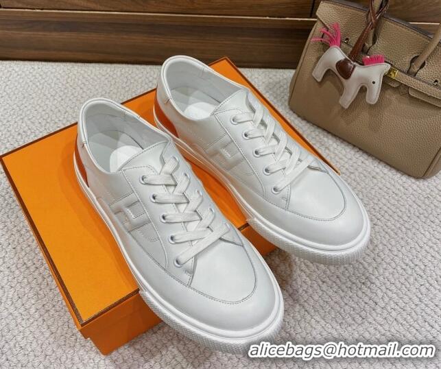 Good Quality Hermes Deep Sneakers in Smooth Leather White/Red 110445