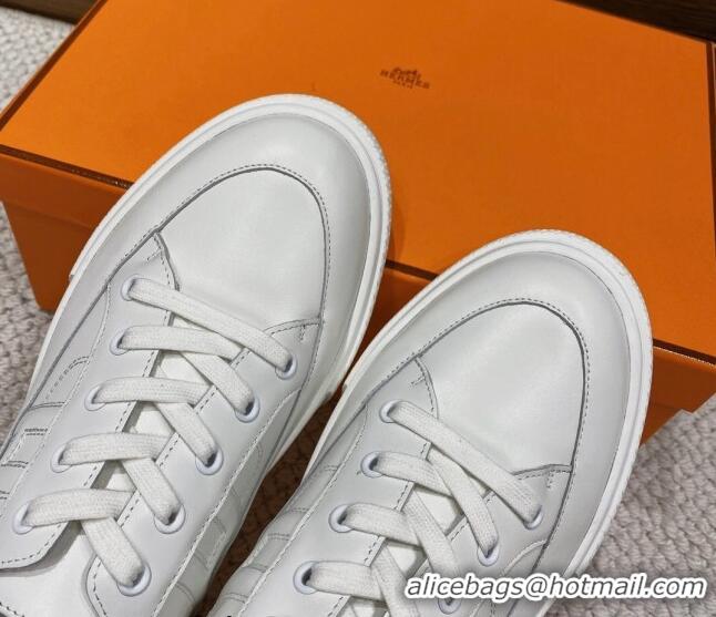 Good Quality Hermes Deep Sneakers in Smooth Leather White/Red 110445