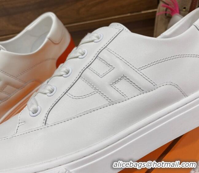 Good Quality Hermes Deep Sneakers in Smooth Leather White/Red 110445