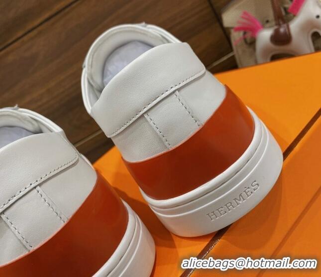 Good Quality Hermes Deep Sneakers in Smooth Leather White/Red 110445