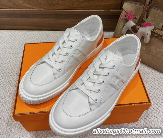 Good Quality Hermes Deep Sneakers in Smooth Leather White/Red 110445