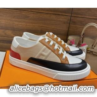 Top Design Hermes Deep Sneakers in Smooth Leather Black/Brown 110446