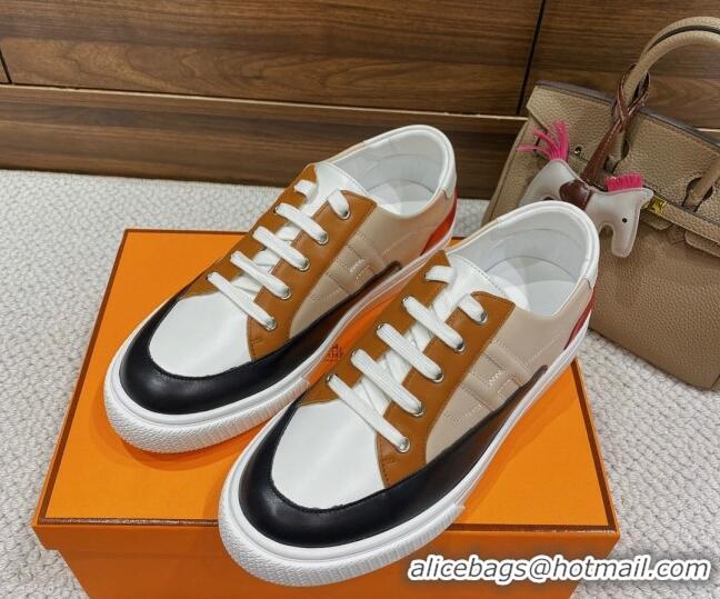 Top Design Hermes Deep Sneakers in Smooth Leather Black/Brown 110446