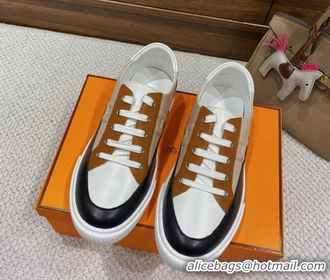 Top Design Hermes Deep Sneakers in Smooth Leather Black/Brown 110446