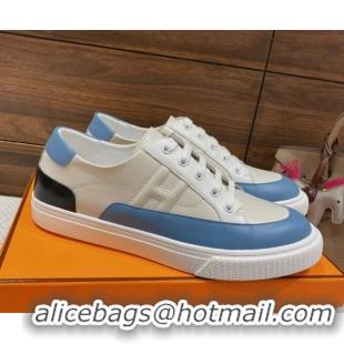 Popular Style Hermes Deep Sneakers in Smooth Leather Beige/Blue 110447