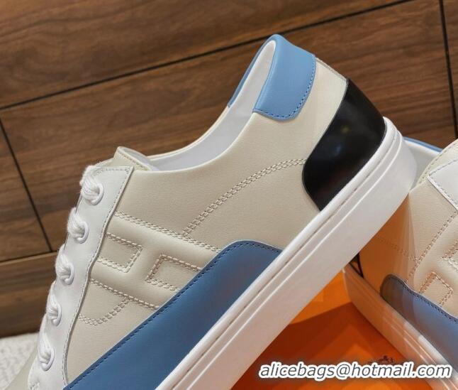 Popular Style Hermes Deep Sneakers in Smooth Leather Beige/Blue 110447