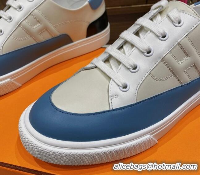 Popular Style Hermes Deep Sneakers in Smooth Leather Beige/Blue 110447