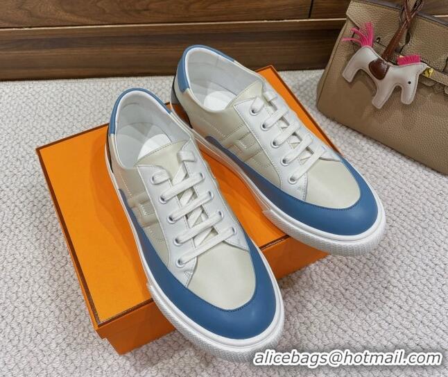 Popular Style Hermes Deep Sneakers in Smooth Leather Beige/Blue 110447