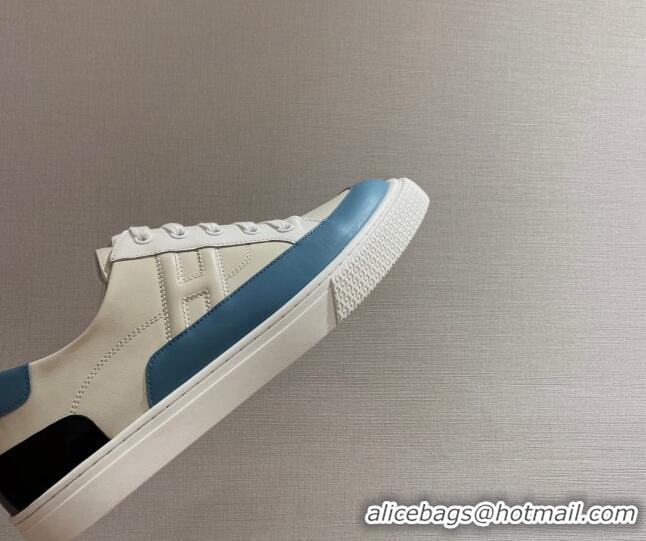 Popular Style Hermes Deep Sneakers in Smooth Leather Beige/Blue 110447