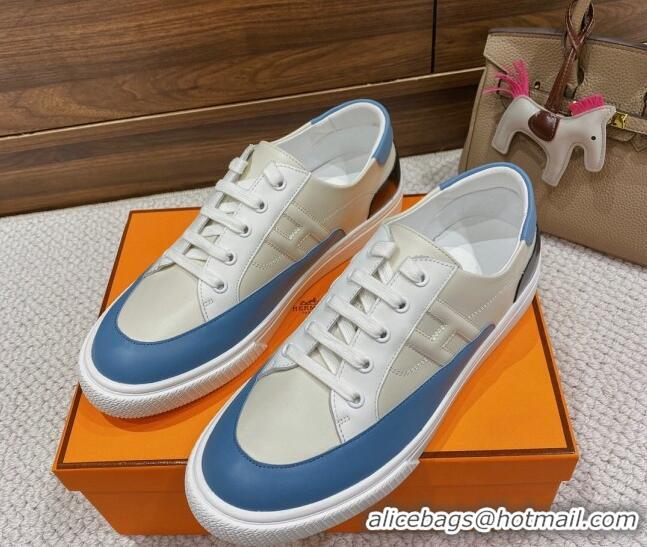 Popular Style Hermes Deep Sneakers in Smooth Leather Beige/Blue 110447